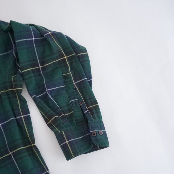 Vintage Lands' End Green Navy Plaid 100% Cotton Button Down Dress Shirt 2XL Tall - Picture 3 of 9